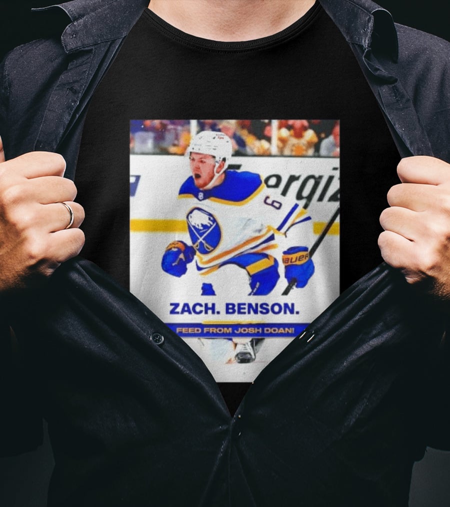 Zach Benson Buffalo Sabres Feed From Josh Doan Swipe T-Shirt