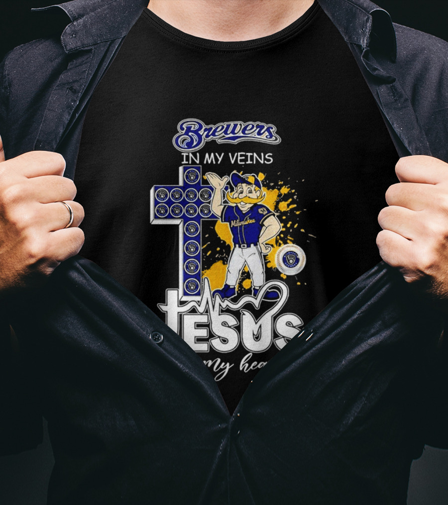 Brewers In My Veins Jesus In My Heart With Cross And Brewman T-Shirt