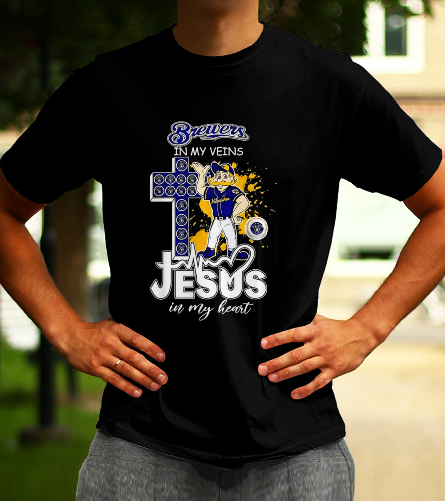 Brewers In My Veins Jesus In My Heart With Cross And Brewman T-Shirt
