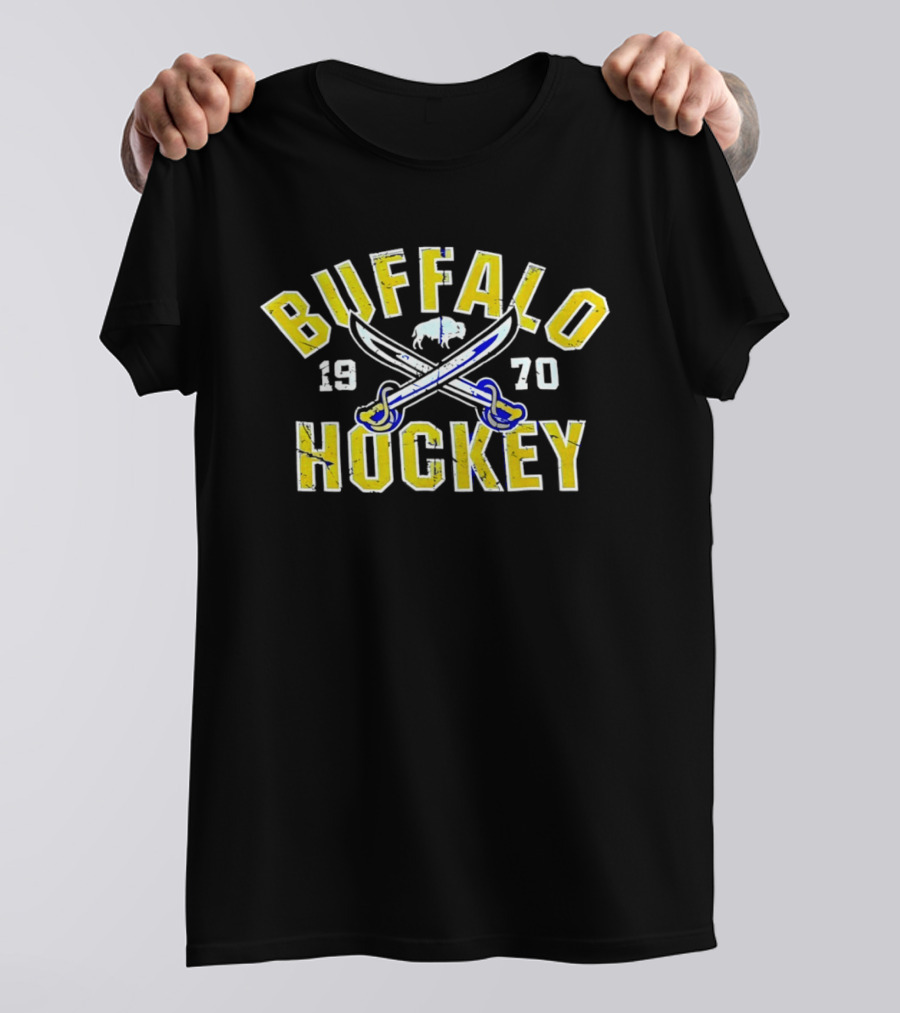Buffalo Sabres Hockey 1970 NHL Team Logo With Crossed Swords And Buffalo T-Shirt