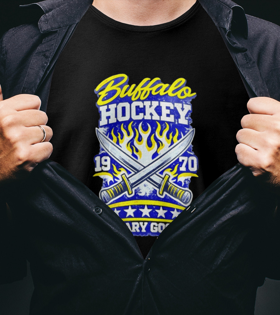 Buffalo Hockey 1970 Scary Good Crossed Swords Flames T-Shirt