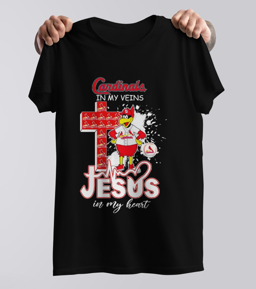 Cardinals In My Veins Jesus In My Heart Cross T-Shirt