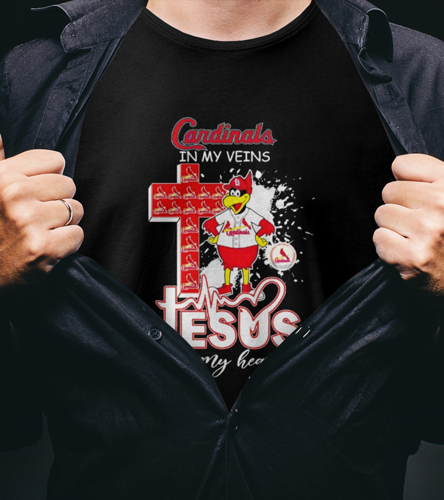 Cardinals In My Veins Jesus In My Heart Cross T-Shirt