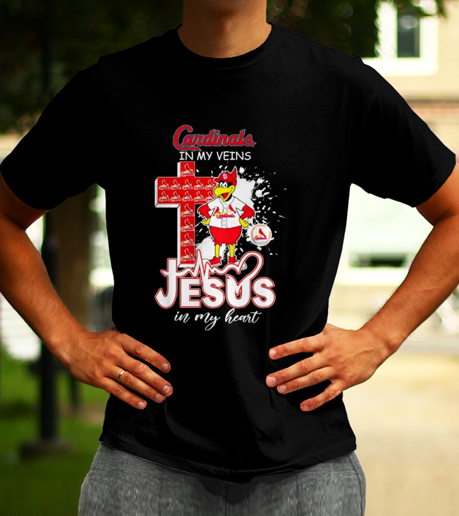 Cardinals In My Veins Jesus In My Heart Cross T-Shirt