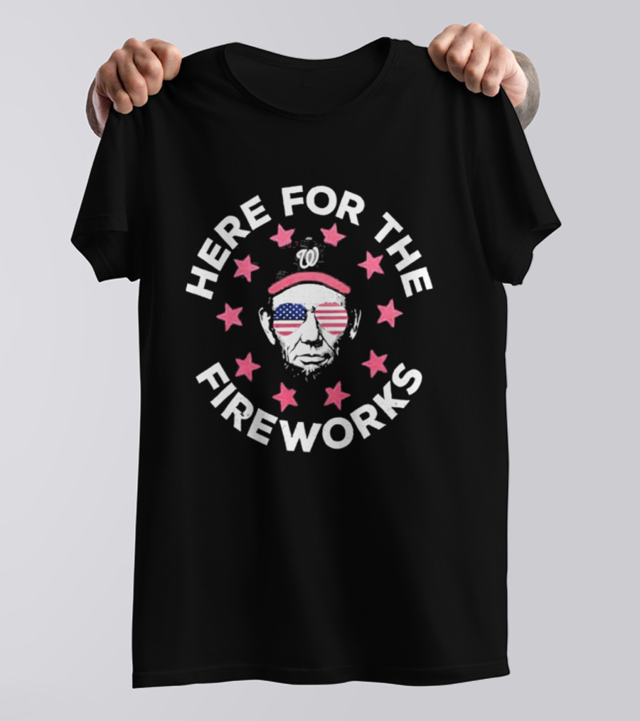 Here For The Fireworks Nationals 4th Of July Patriotic American Flag Sunglasses Stars T-Shirt