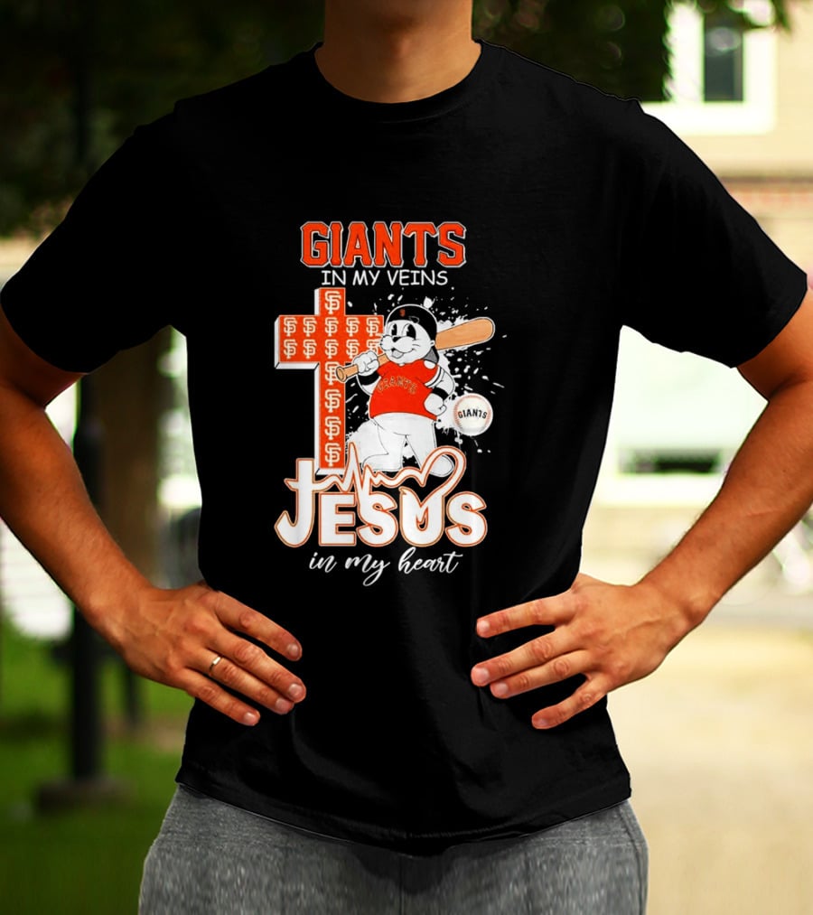 Giants In My Veins Jesus In My Heart Baseball Cross T-Shirt