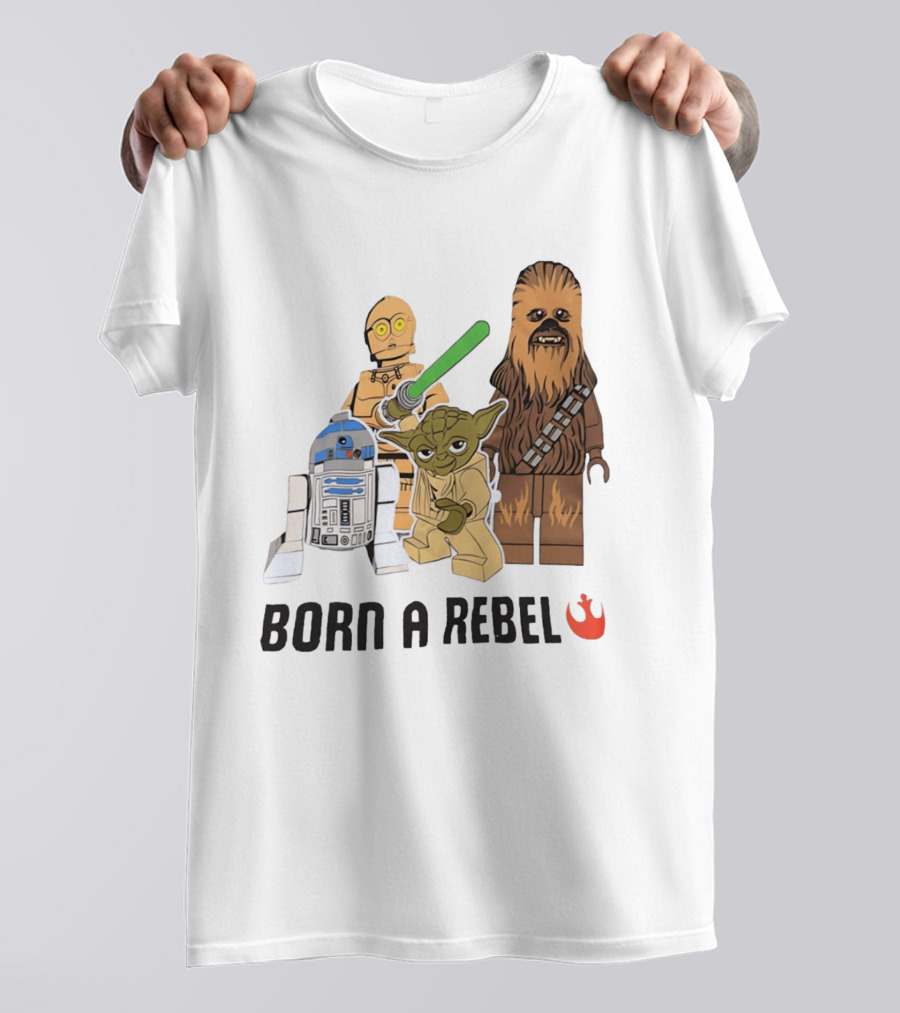 Born A Rebel Star Wars LEGO Characters Yoda Chewbacca R2 D2 C 3PO T-Shirt