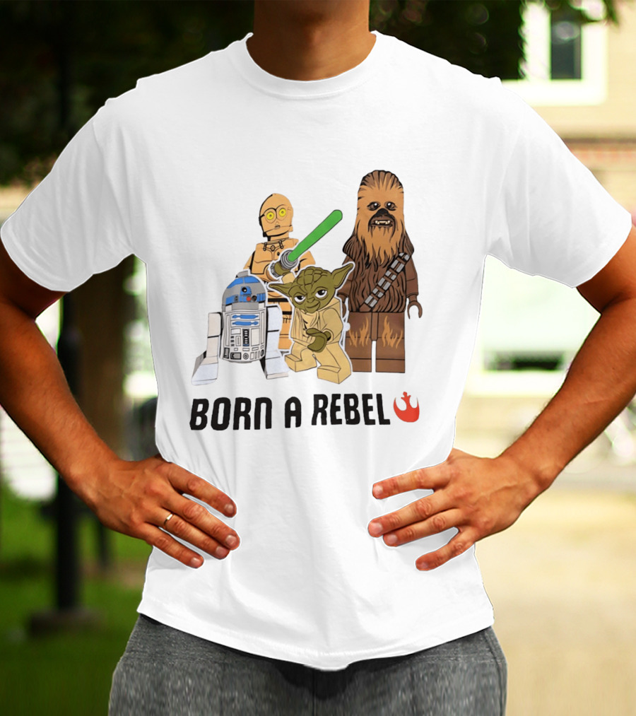 Born A Rebel Star Wars LEGO Characters Yoda Chewbacca R2 D2 C 3PO T-Shirt