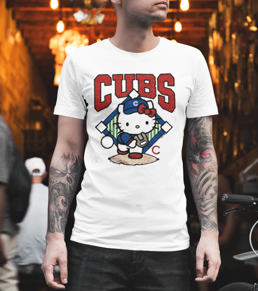 Hello Kitty Cubs Baseball Collaboration With Chicago Cubs Pitcher T-Shirt
