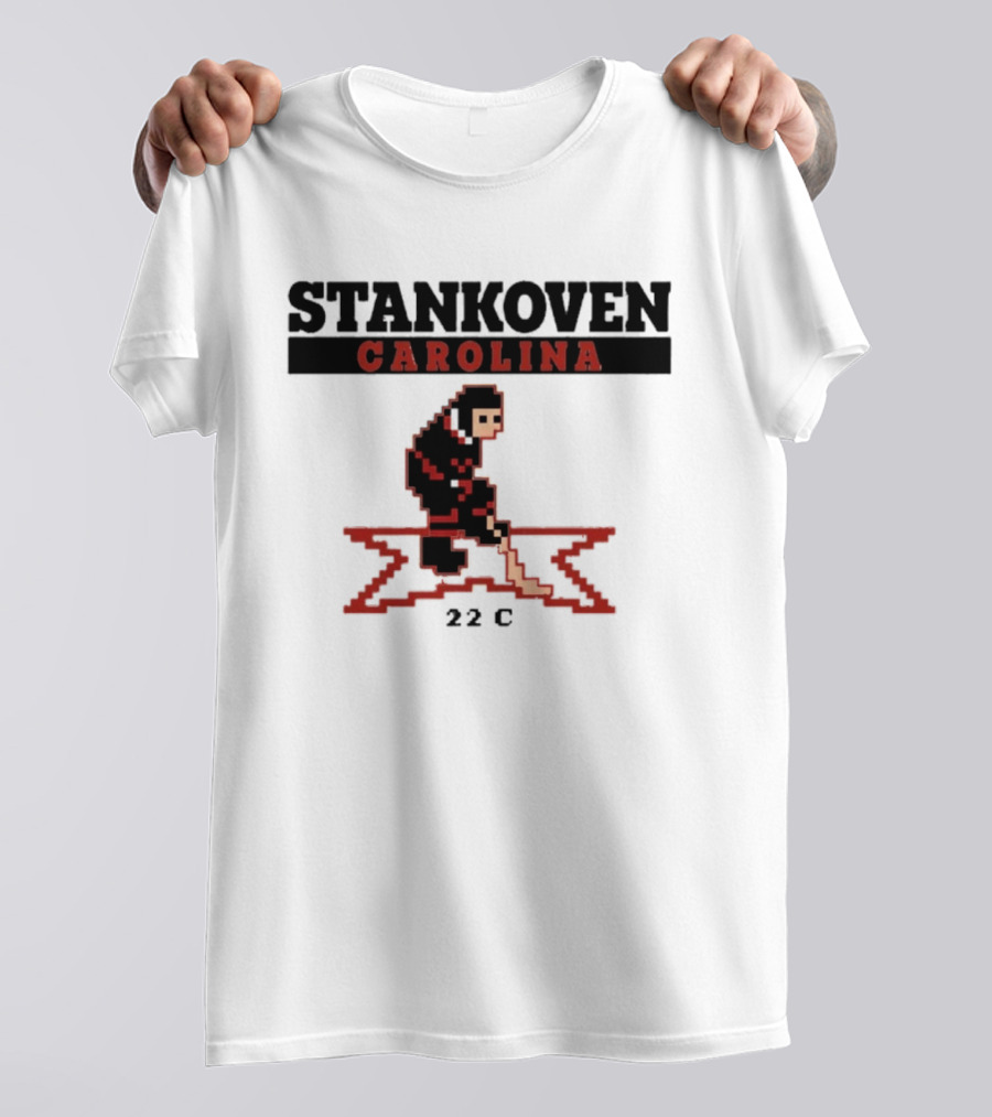 Stankoven Carolina 22C Pixel Hockey Player Retro Styling T-Shirt