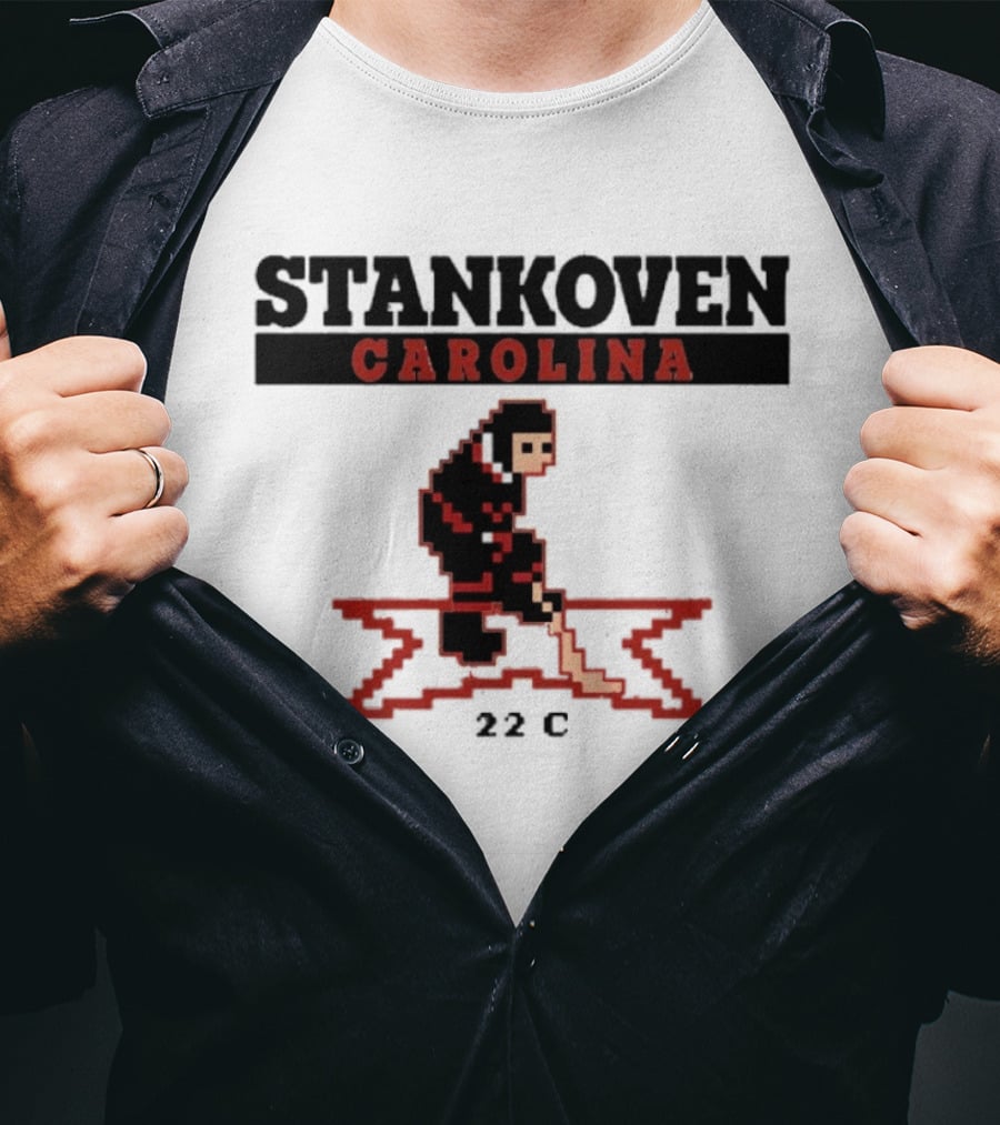 Stankoven Carolina 22C Pixel Hockey Player Retro Styling T-Shirt