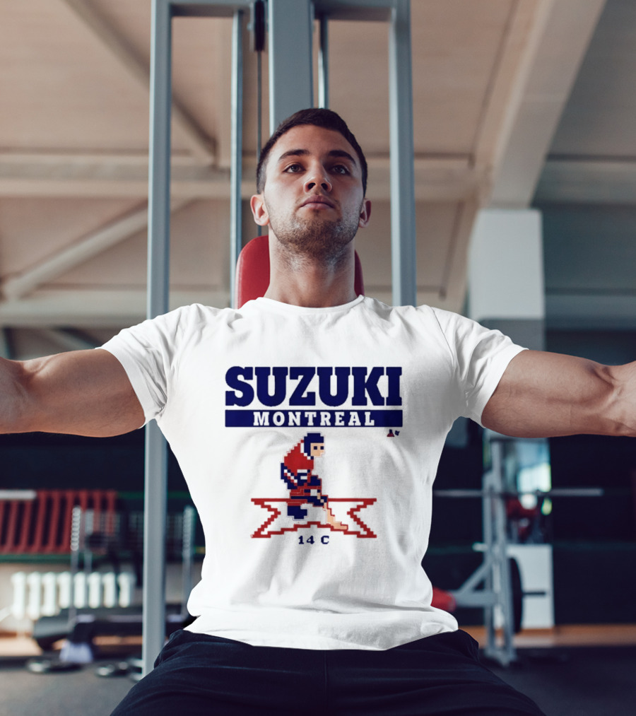 SUZUKI Montreal 14 C Red Hockey Player Pixel T-Shirt