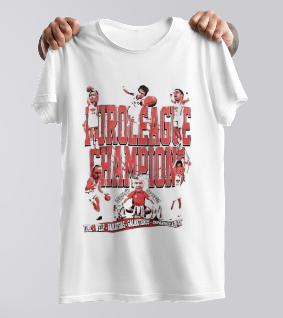 Olympiacos B.C Euroleague Champion Triple Crown Players T-Shirt