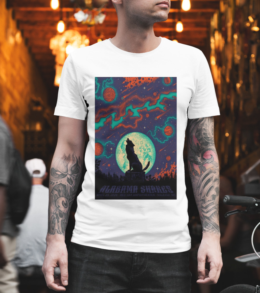 Alabama Shakes Apr 25 2026 Red Hat Amphitheater Raleigh NC Wolf Moon Cosmic Scene T-Shirt