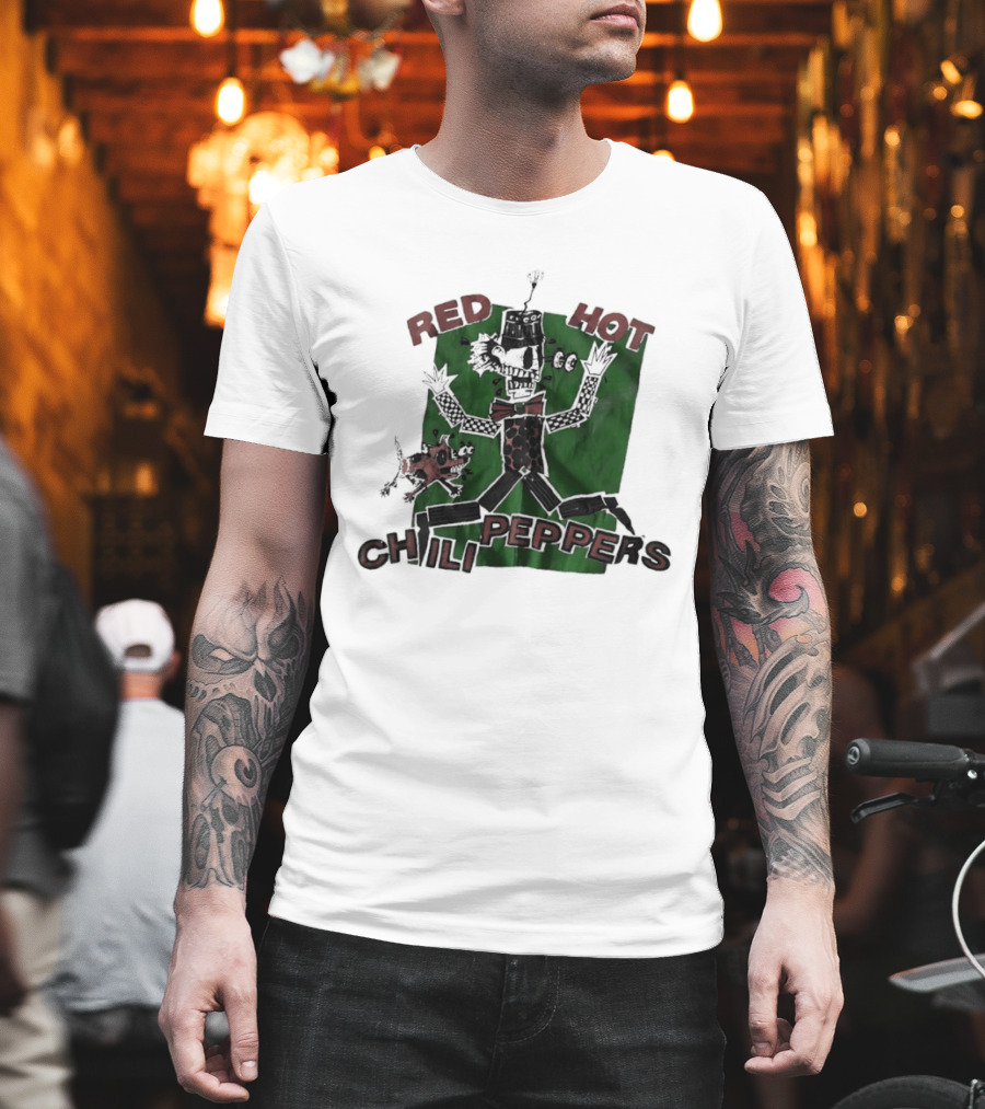 Red Hot Chili Peppers Puppet Skeleton Art With Bowtie And Top Hat T-Shirt