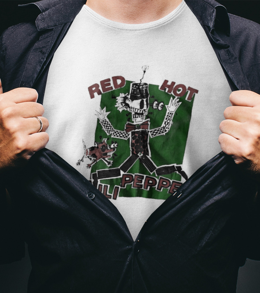 Red Hot Chili Peppers Puppet Skeleton Art With Bowtie And Top Hat T-Shirt