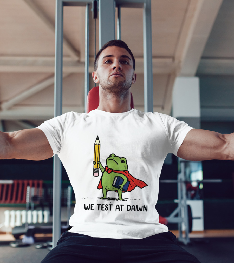 Teacher Frog We Test At Dawn Superhero Pencil And Calculator T-Shirt