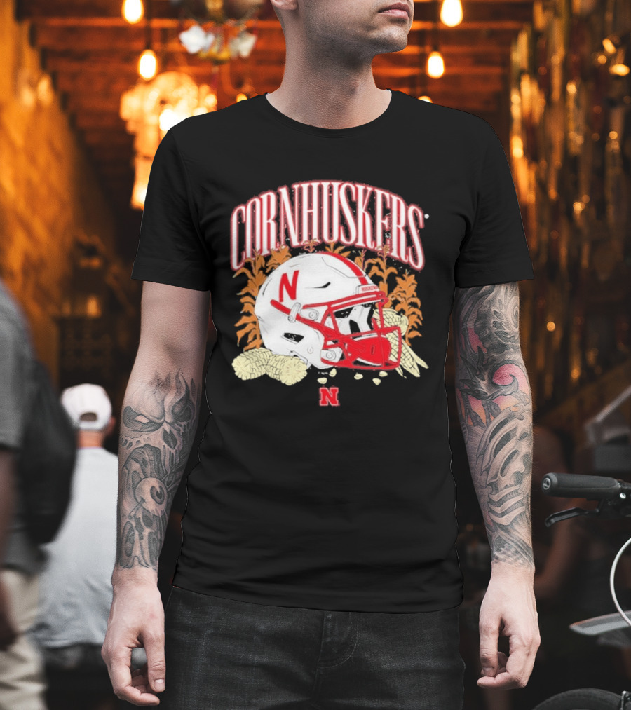Cornhuskers Nebraska Football Helmet Ncaa Corn Stalks Iconic Red Letter N T-Shirt