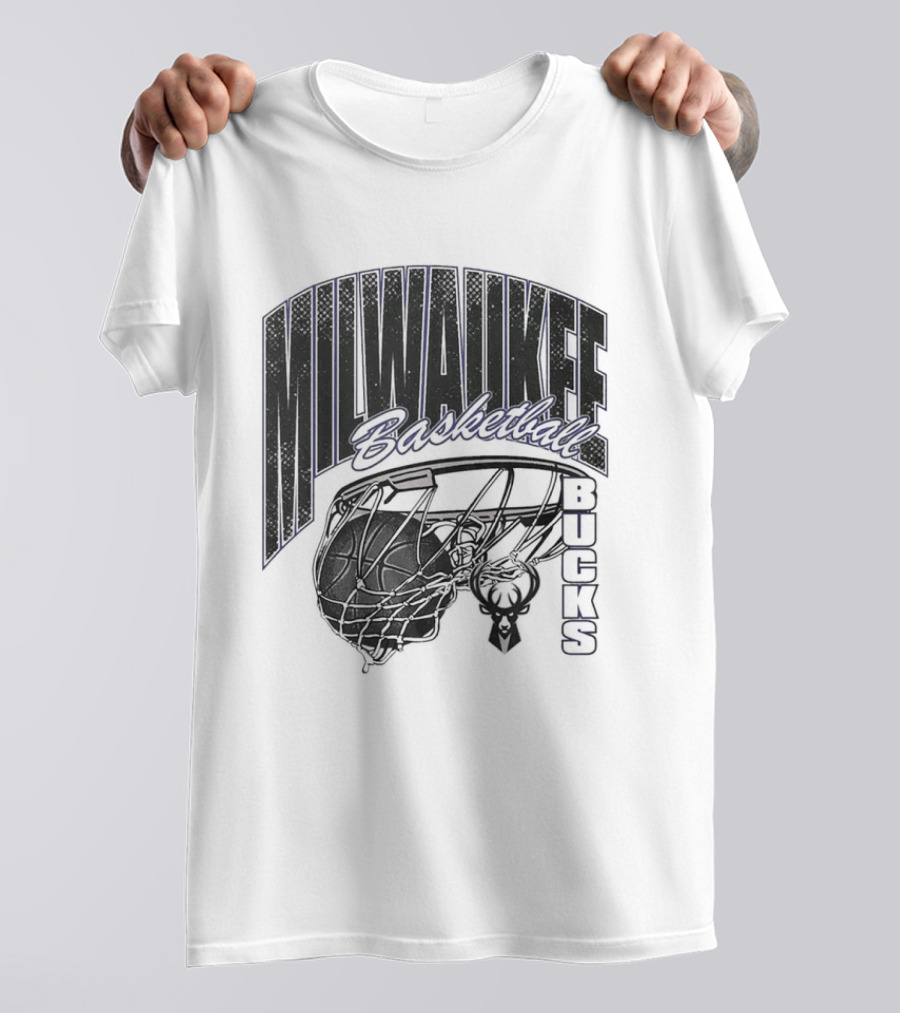 Milwaukee Bucks Basketball Swish Deer Hoop T-Shirt