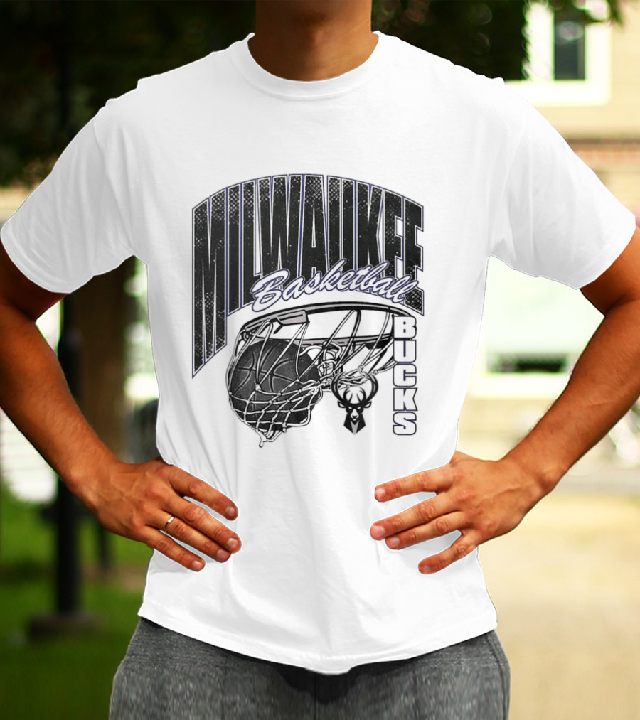 Milwaukee Bucks Basketball Swish Deer Hoop T-Shirt