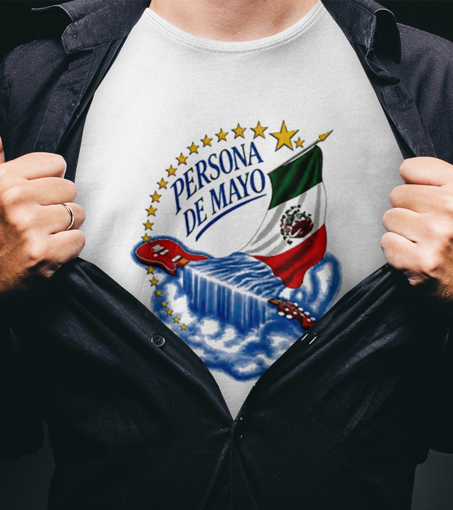 Persona De Mayo Mexican Flag Guitar Star Celebration T-Shirt