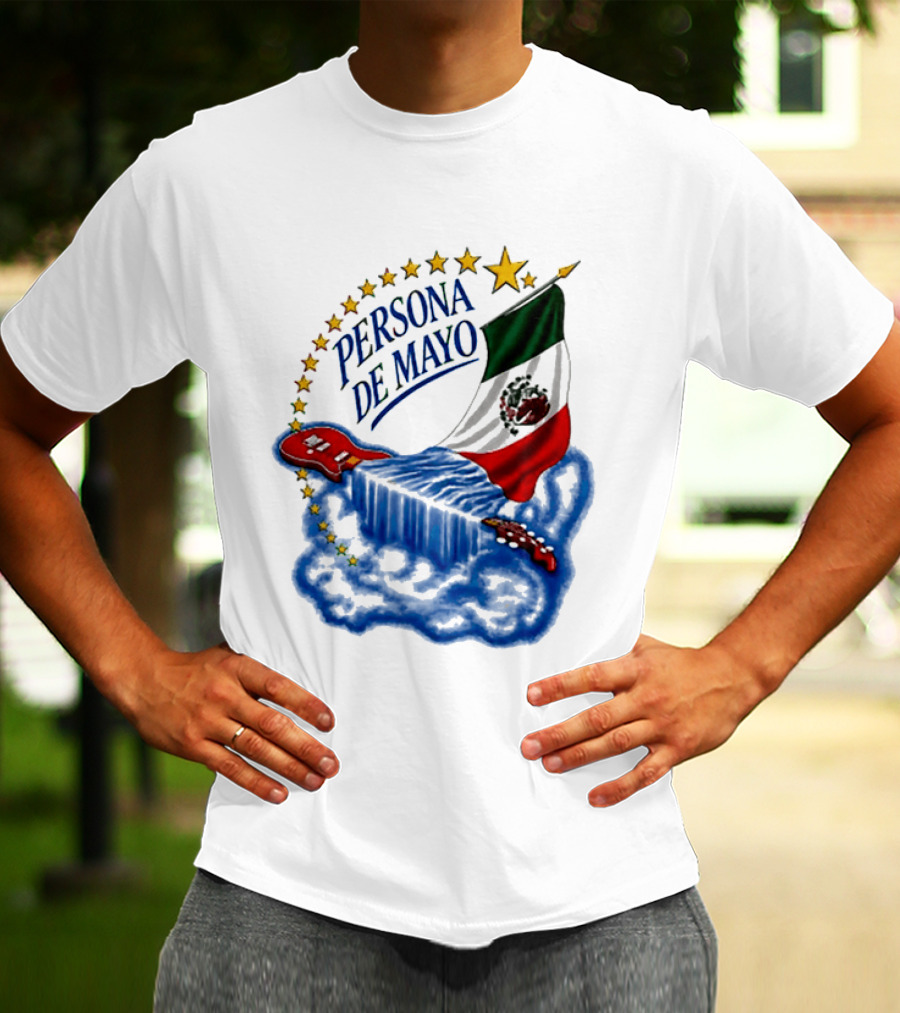 Persona De Mayo Mexican Flag Guitar Star Celebration T-Shirt