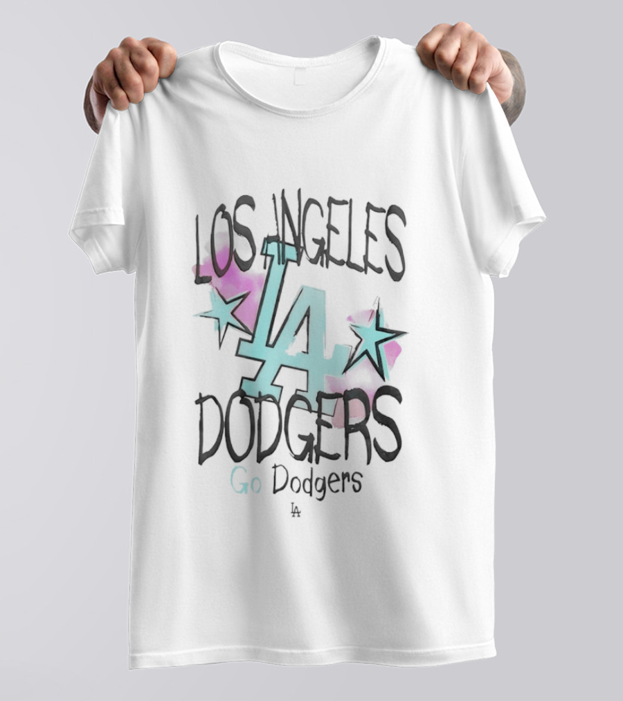 Los Angeles Dodgers LA Go Dodgers Watercolor Stars T-Shirt