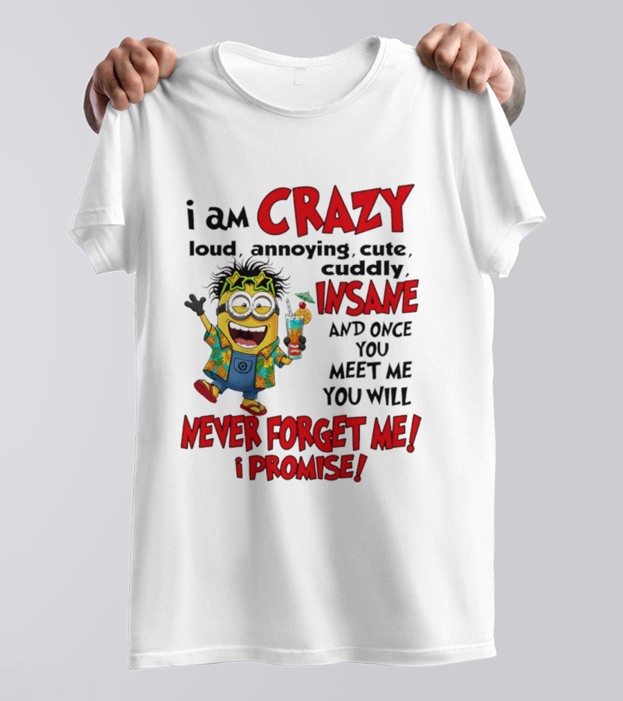 I Am Crazy Loud Annoying Cute Cuddly Insane Once You Meet Me Never Forget Promise T-Shirt