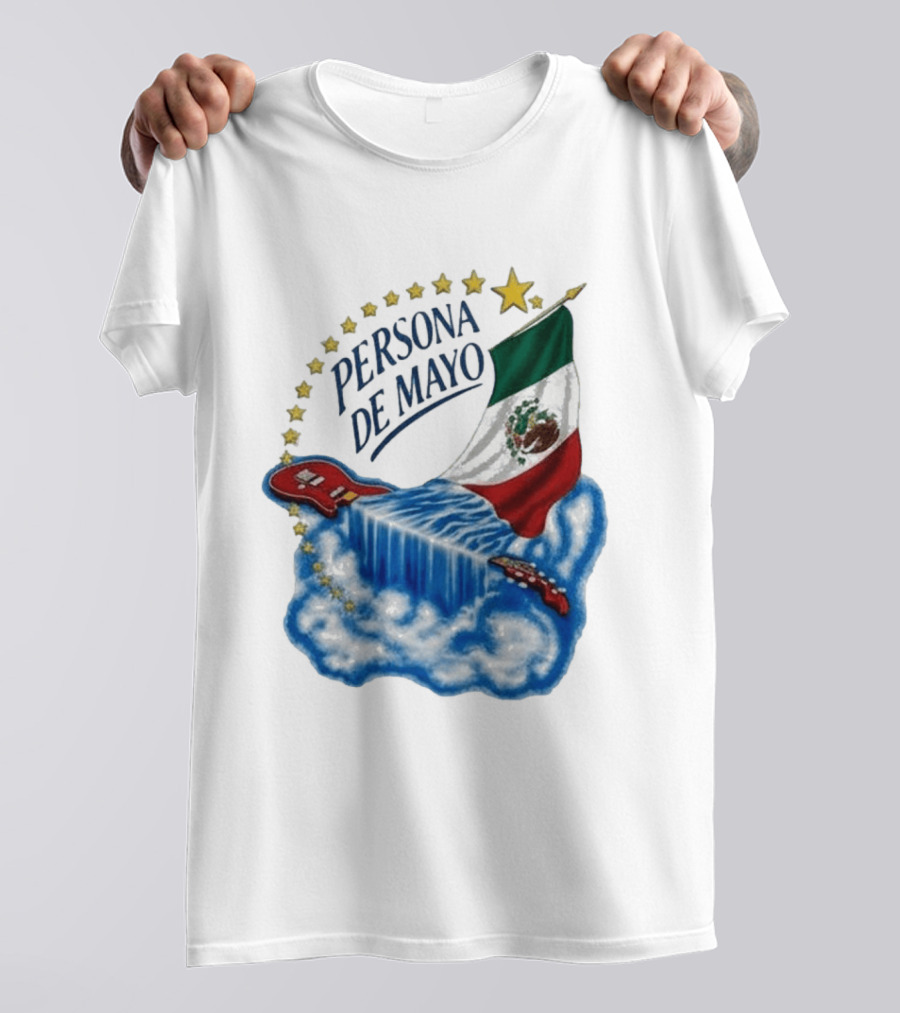 Persona De Mayo Mexican Flag Guitar Waterfall Stars T-Shirt