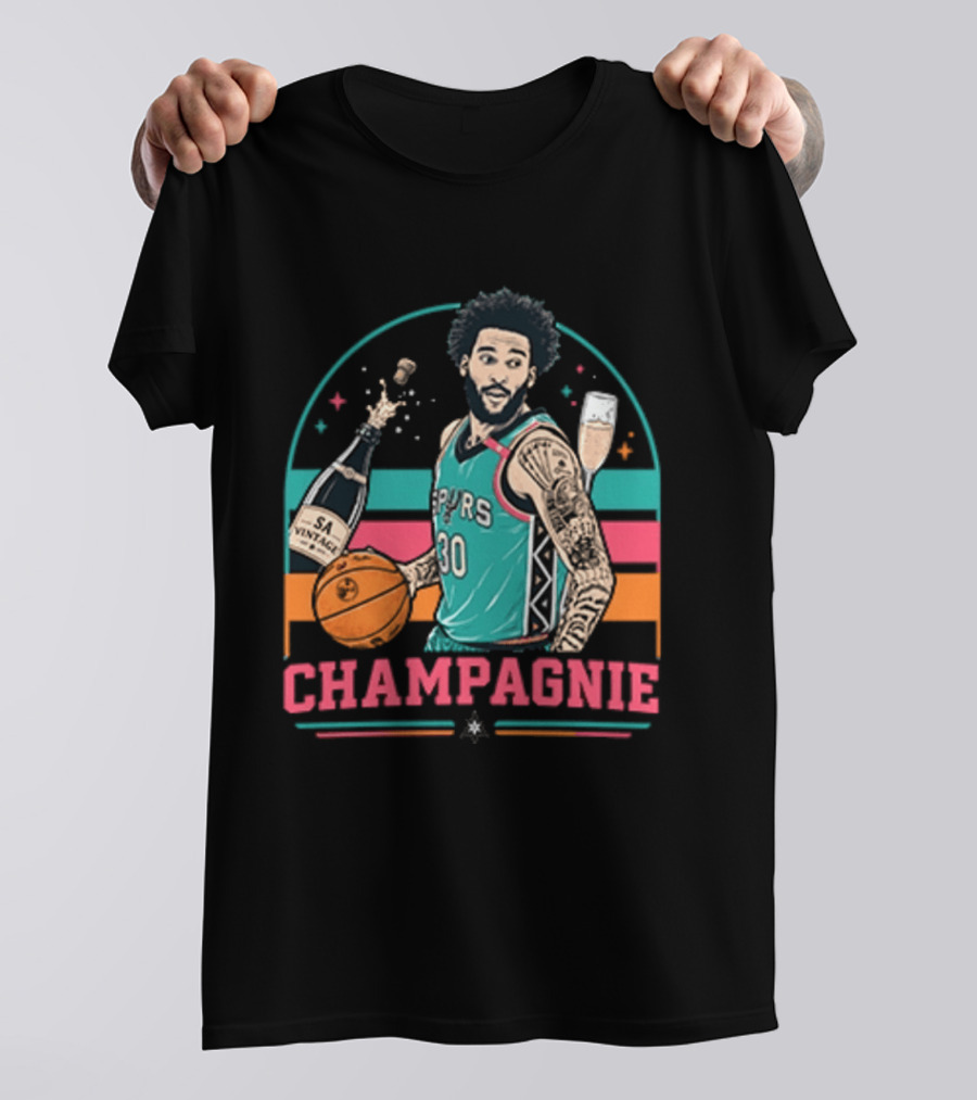 Champagnie Spurs Basketball Number 30 With Champagne Celebration T-Shirt