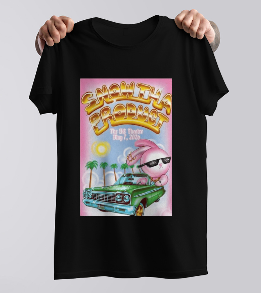 SNOW THA PRODUCT UC Theatre May 7 2026 Pink Bunny Sunglasses Lowrider Palms T-Shirt