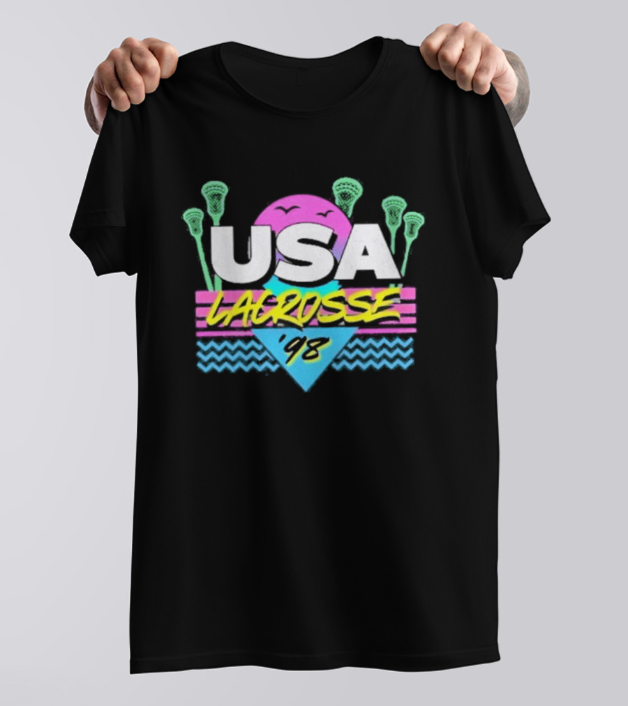 USA Lacrosse 92 Retro Neon Purple Sunset T-Shirt