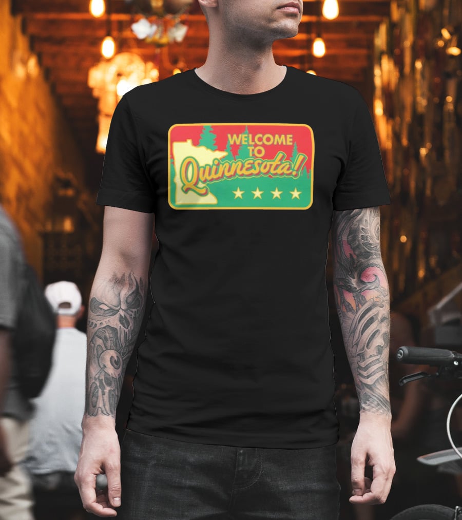 Welcome To Quinnesota State Map Forest Theme With Stars T-Shirt