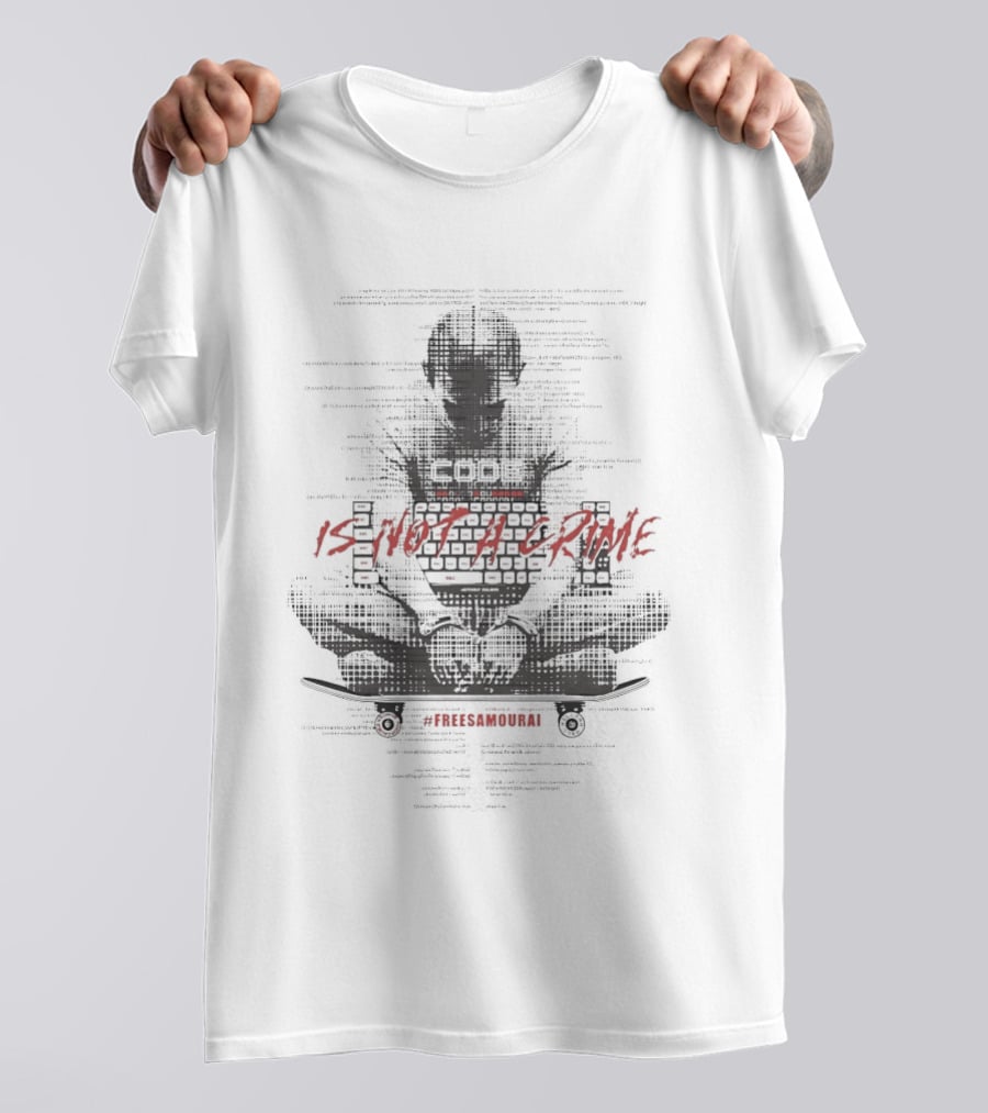 Coder Figure With Binary Text Code Is Not A Crime T-Shirt