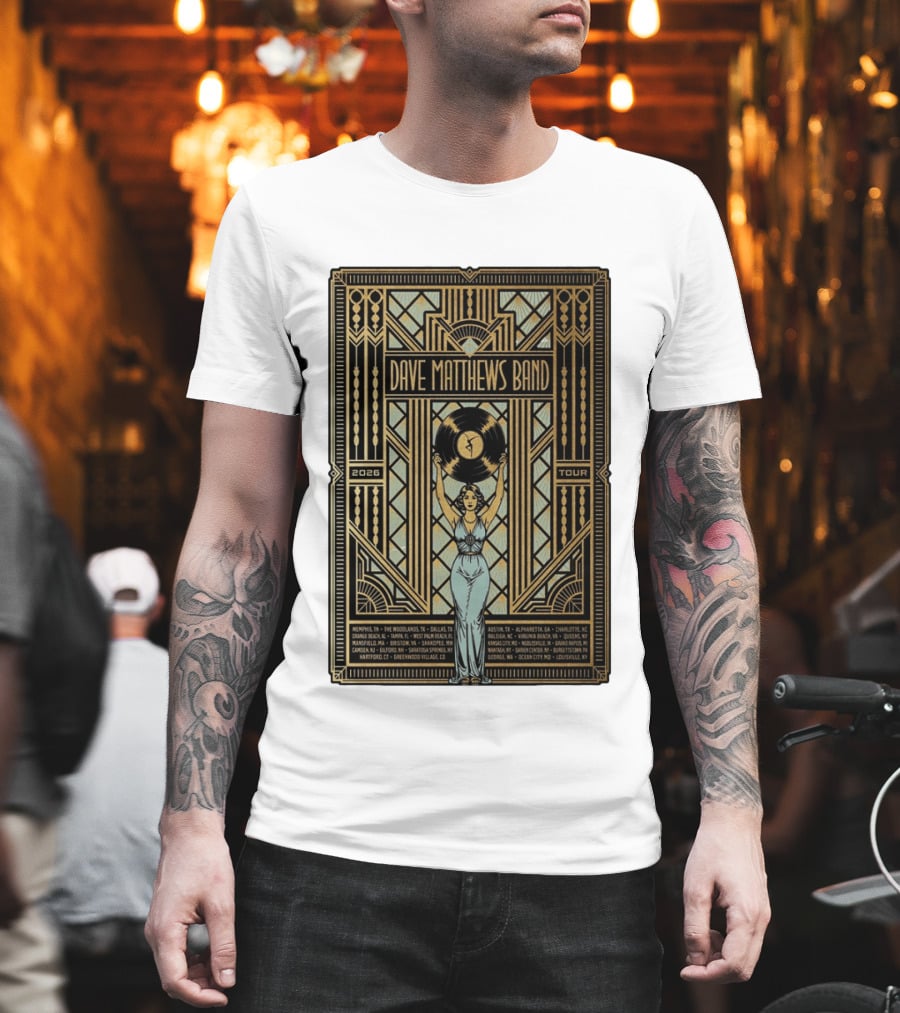 Dave Matthews Band 2026 Fall Tour Art Deco Concert Dates And Cities T-Shirt