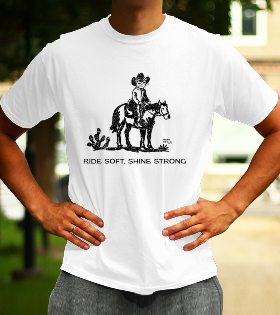 Cowboy Cat Riding Horse Ride Soft Shine Strong Cactus Scenery T-Shirt