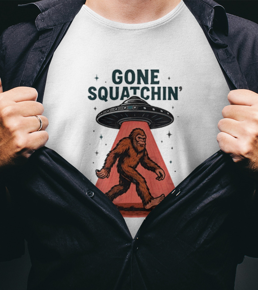Gone Squatchin' Bigfoot Sasquatch UFO Abduction Beam T-Shirt
