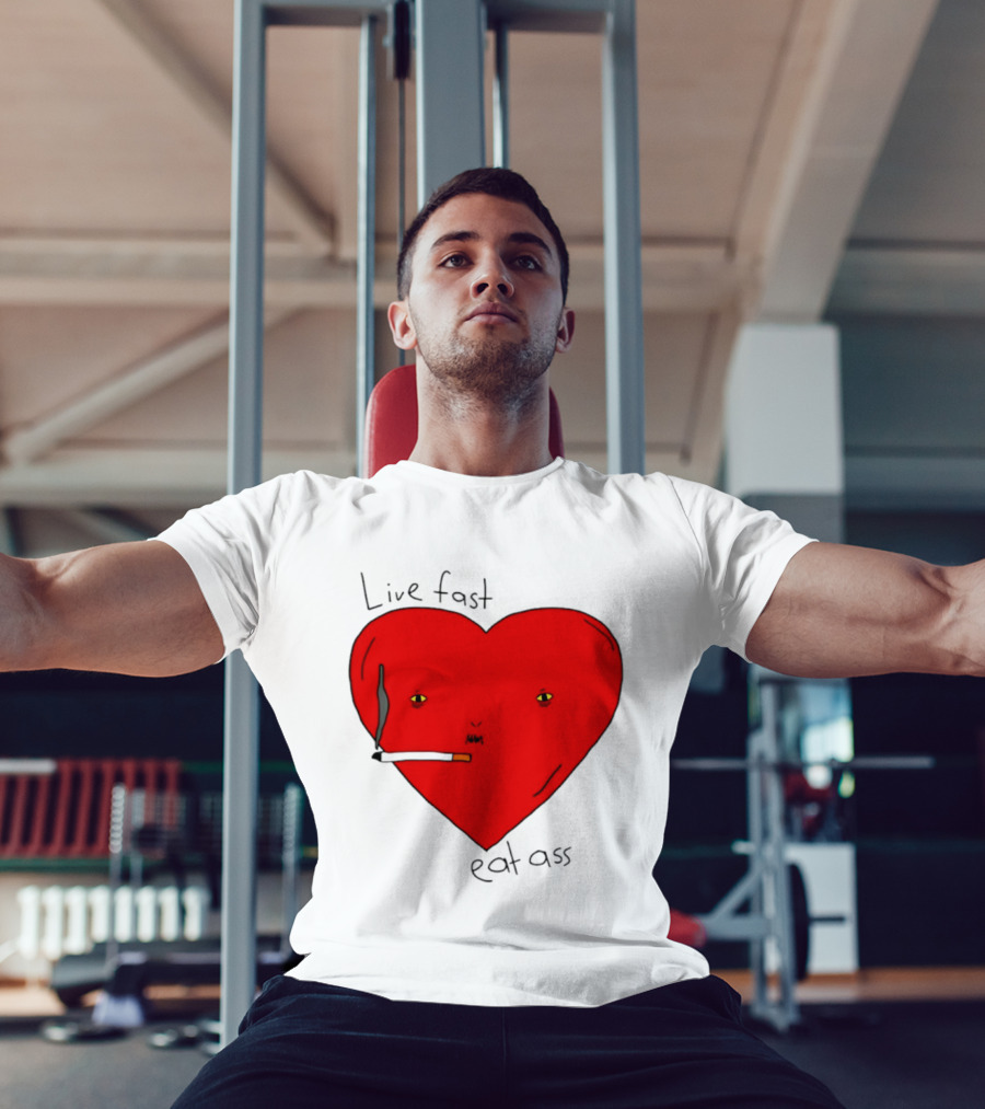 Live Fast Eat Ass Heart Smoking Cartoon T-Shirt
