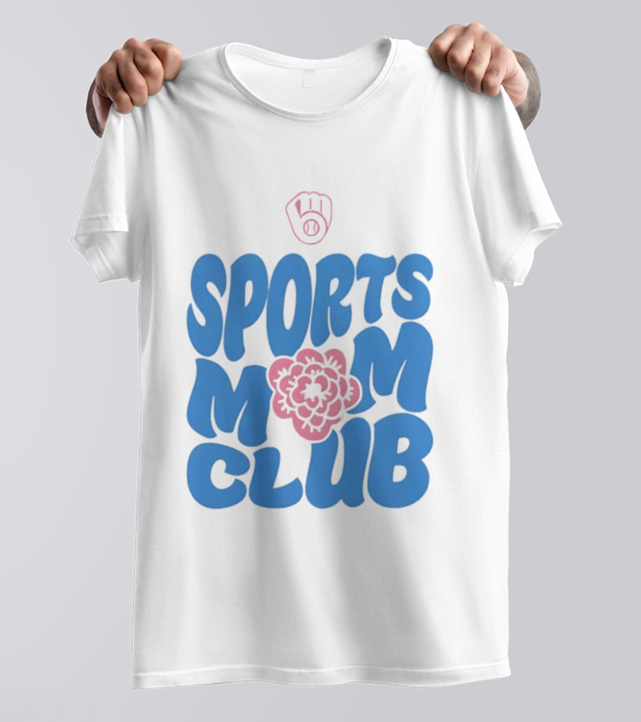 Milwaukee Brewers Sports Mom Club Mother's Day Baseball Mitt Flower T-Shirt