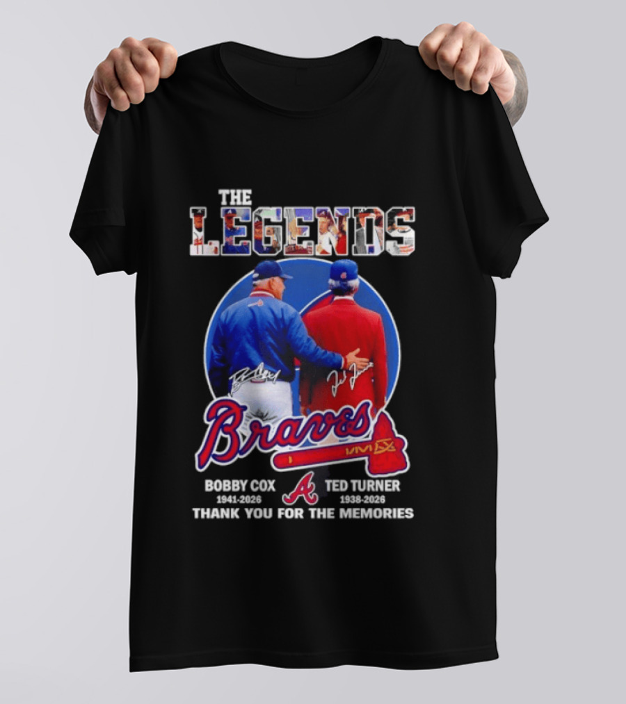 Bobby Cox Ted Turner Atlanta Braves Legends Thank You For The Memories Signatures T-Shirt