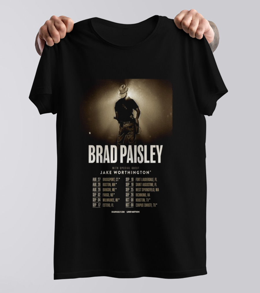 Brad Paisley 2026 Tour Dates With Jake Worthington Guest Performance T-Shirt