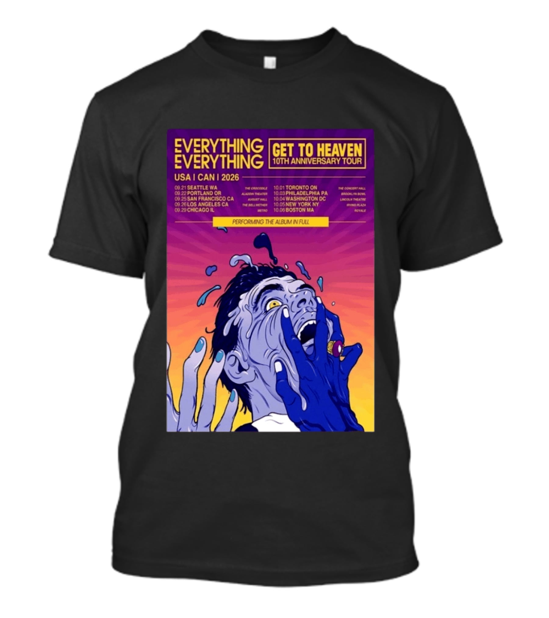Everything Everything Get To Heaven 10th Anniversary Tour 2026 USA Canada Dates T-Shirt