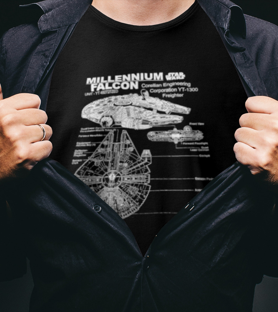 Millennium Falcon Star Wars Corellian Engineering Corporation Blueprint Diagram T-Shirt