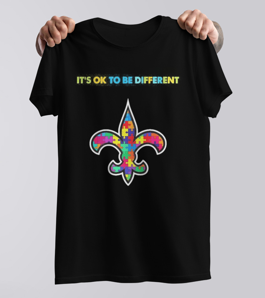 New Orleans Saints Autism Awareness It's OK To Be Different Puzzle Fleur De Lis T-Shirt