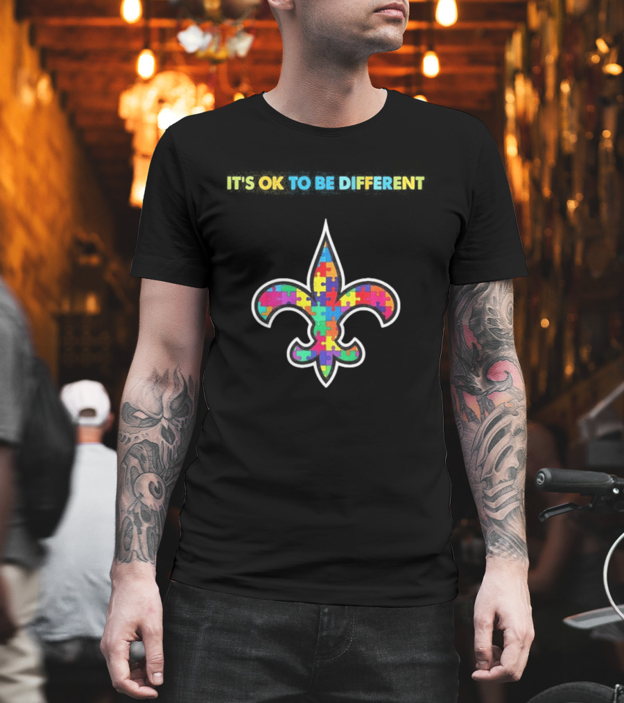 New Orleans Saints Autism Awareness It's OK To Be Different Puzzle Fleur De Lis T-Shirt