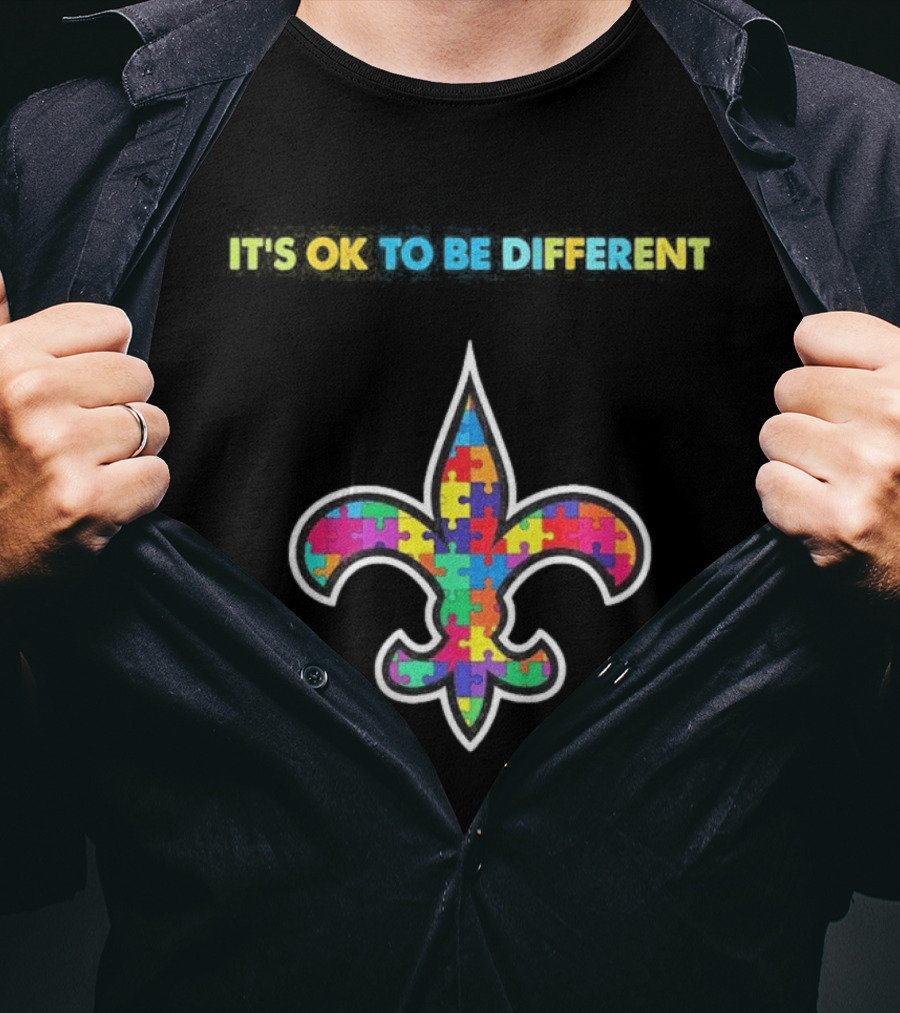 New Orleans Saints Autism Awareness It's OK To Be Different Puzzle Fleur De Lis T-Shirt