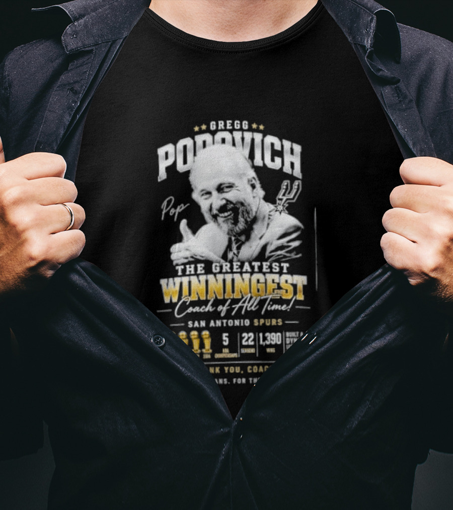 Gregg Popovich San Antonio Spurs Championship Coach Winningest Thank You Coach T-Shirt