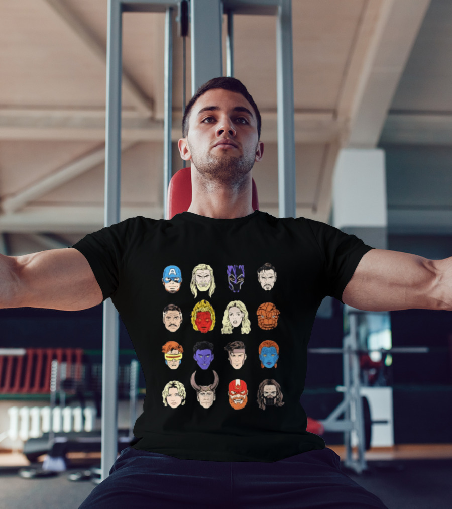 Heroes Assemble Big Head Iconic Characters Collage T-Shirt