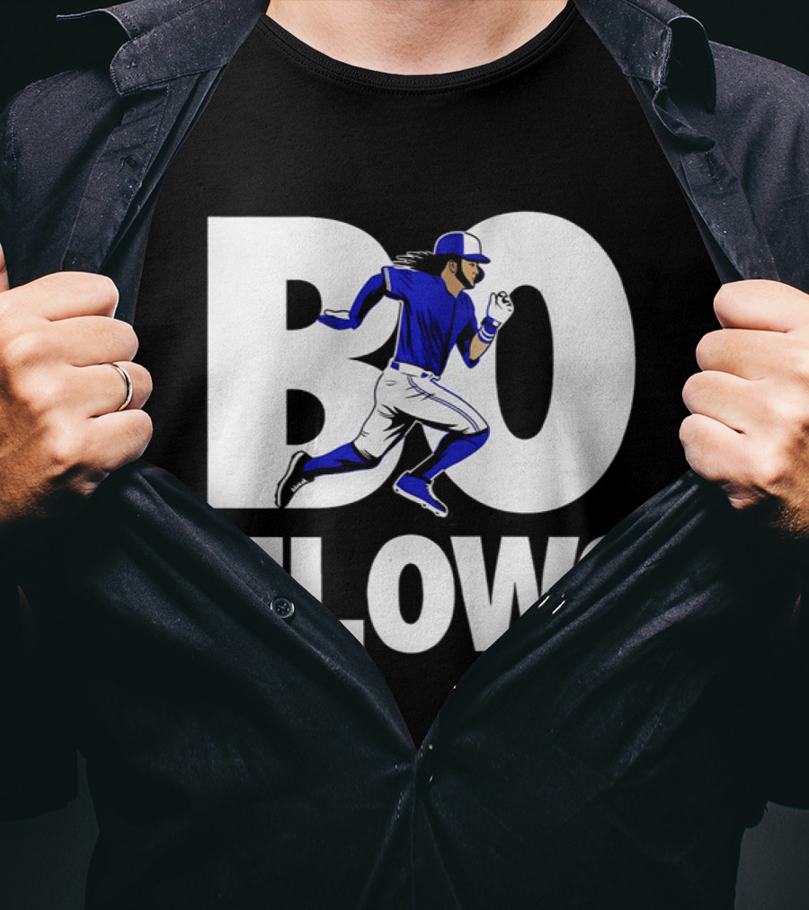Bo Flows Running Baseball Player In Blue Uniform T-Shirt