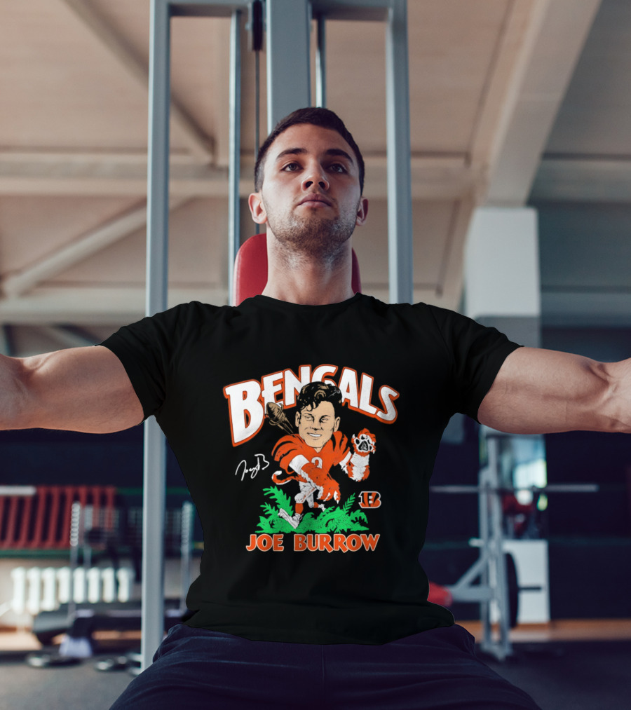 Bengals Joe Burrow Caricature Football T-Shirt